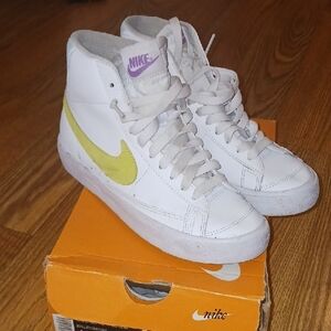 Nike White and Yellow High-Top Sneakers
